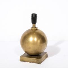 Mid Century Spherical Brass Rectilinear Base Table Lamp w Custom Drum Shade - 3276538