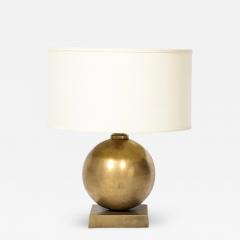 Mid Century Spherical Brass Rectilinear Base Table Lamp w Custom Drum Shade - 3281385
