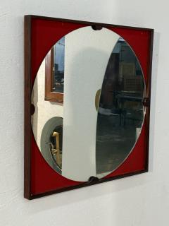 Mid Century Square Mirror with Red Backing Italy 1970s - 4353592