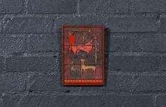 Mid Century Studio Ceramic Plaque w Primitivist Animal Hunting Motifs - 4467304