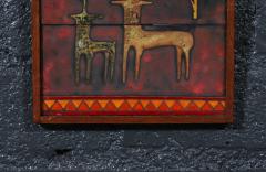 Mid Century Studio Ceramic Plaque w Primitivist Animal Hunting Motifs - 4467308