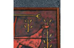 Mid Century Studio Ceramic Plaque w Primitivist Animal Hunting Motifs - 4467311