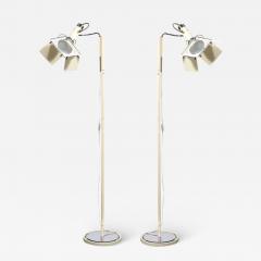 Mid Century Studio Floor Lamps W Adjustable Reflectors in Off White Enamel - 3930878