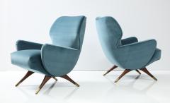 Mid Century Style Armchairs Walnut and brass sabots  - 2574963