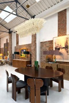 Mid Century Style Transparent Murano Glass And Brass Italian Suspension Lamp - 4558850
