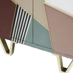 Mid Century Style Wood Colored Glass and Brass Pair of Italian Sideboards - 1967077