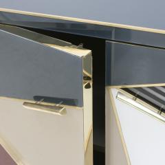 Mid Century Style Wood Colored Glass and Brass Pair of Italian Sideboards - 1967078