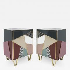 Mid Century Style Wood Colored Glass and Brass Pair of Italian Sideboards - 1967088