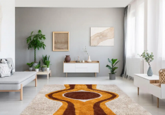 Mid Century Swedish Style Rya Area Shag Rug in Modern Design - 2567688