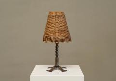 Mid Century Table Lamp in Wrought Iron with Woven Rattan Shade 1960s - 4677164