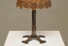 Mid Century Table Lamp in Wrought Iron with Woven Rattan Shade 1960s - 4677170