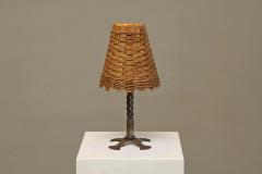 Mid Century Table Lamp in Wrought Iron with Woven Rattan Shade 1960s - 4677195