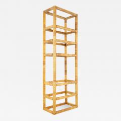 Mid Century Tall Cane and Glass Etagere Shelf - 2360663