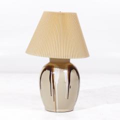 Mid Century Tan Ceramic Drip Glaze Lamps Pair - 3836530