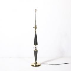 Mid Century Tapered Brass Silver Cerused Walnut Table Lamps w Sphere Detail - 4403632