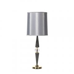 Mid Century Tapered Brass Silver Cerused Walnut Table Lamps w Sphere Detail - 4403634