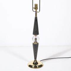 Mid Century Tapered Brass Silver Cerused Walnut Table Lamps w Sphere Detail - 4403635