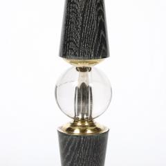 Mid Century Tapered Brass Silver Cerused Walnut Table Lamps w Sphere Detail - 4403638