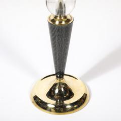 Mid Century Tapered Brass Silver Cerused Walnut Table Lamps w Sphere Detail - 4403640