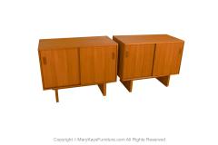 Mid Century Teak Pair Nightstands Cabinets Tables - 3406212