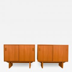 Mid Century Teak Pair Nightstands Cabinets Tables - 3407437