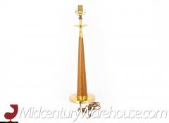 Mid Century Teak and Brass Cone Shaped Table Lamp - 3695422