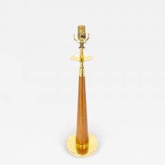 Mid Century Teak and Brass Cone Shaped Table Lamp - 3758376