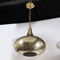 Mid Century Teardrop Form Antique Brass Pendant w Pierced Detailing Chandelier - 3998183