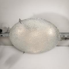 Mid Century Textured Glass Round Flush Mount Minimal Nickel Fitted Chandelier - 3998490