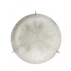 Mid Century Textured Glass Round Flush Mount Minimal Nickel Fitted Chandelier - 3998491