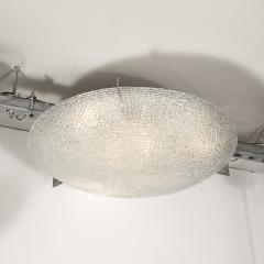 Mid Century Textured Glass Round Flush Mount Minimal Nickel Fitted Chandelier - 3998559