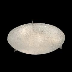 Mid Century Textured Glass Round Flush Mount Minimal Nickel Fitted Chandelier - 3998560
