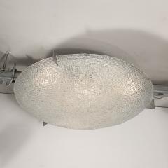 Mid Century Textured Glass Round Flush Mount Minimal Nickel Fitted Chandelier - 3998562