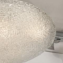Mid Century Textured Glass Round Flush Mount Minimal Nickel Fitted Chandelier - 3998565