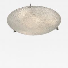 Mid Century Textured Glass Round Flush Mount Minimal Nickel Fitted Chandelier - 4000419