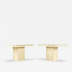 Mid Century Travertine Side Tables Pair - 3734296