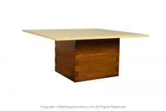 Mid Century Travertine Walnut Base Coffee Table - 3495283