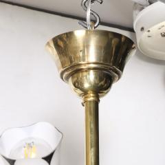 Mid Century Tulip Form Chandelier in Brass Frosted Glass w Enamel Detailing - 4438416