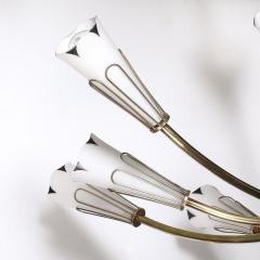 Mid Century Tulip Form Chandelier in Brass Frosted Glass w Enamel Detailing - 4438418