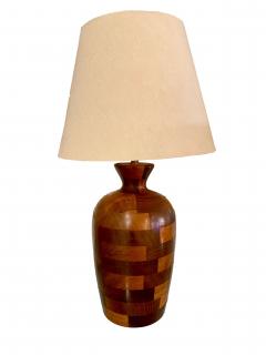 Mid Century Turned Patchwork Wooden Table Lamp - 4654743