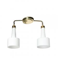 Mid Century Two Branch Pendant Chandelier in Molded Milk Glass w Brass Fittings - 4347440