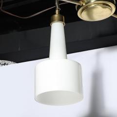 Mid Century Two Branch Pendant Chandelier in Molded Milk Glass w Brass Fittings - 4347444