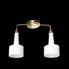 Mid Century Two Branch Pendant Chandelier in Molded Milk Glass w Brass Fittings - 4347448