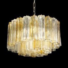 Mid Century Two Tier Hand Blown Murano Clear Smoked Amber Hue Glass Chandelier - 4266110
