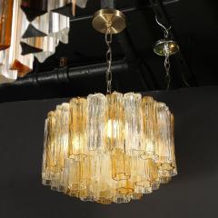 Mid Century Two Tier Hand Blown Murano Clear Smoked Amber Hue Glass Chandelier - 4266112