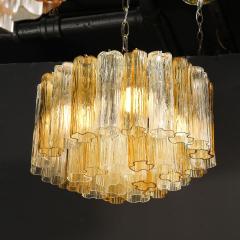 Mid Century Two Tier Hand Blown Murano Clear Smoked Amber Hue Glass Chandelier - 4266114