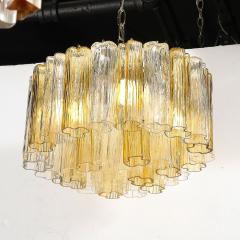 Mid Century Two Tier Hand Blown Murano Clear Smoked Amber Hue Glass Chandelier - 4266115