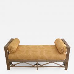 Mid Century Upholstered Rattan Bench - 2234521