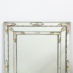 Mid Century Venetian Beveled Mirror w Gold Sunburst Etchings Mirror Appliques - 1733202