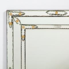 Mid Century Venetian Beveled Mirror w Gold Sunburst Etchings Mirror Appliques - 1733203